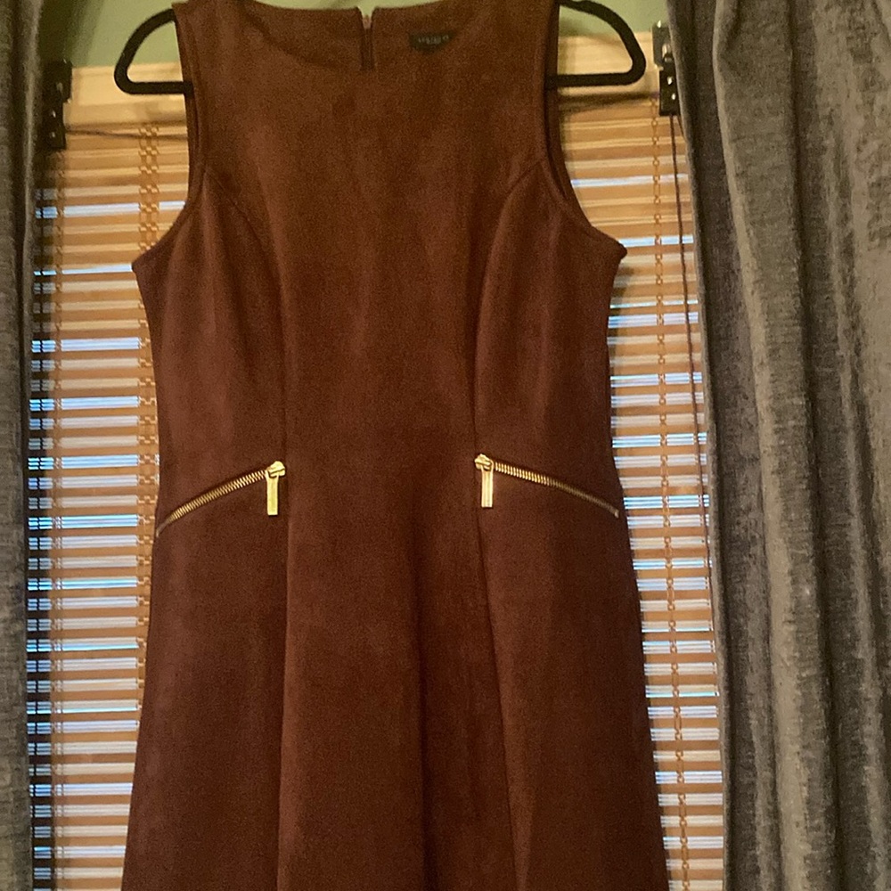 Chocolate brown suede look shift dress